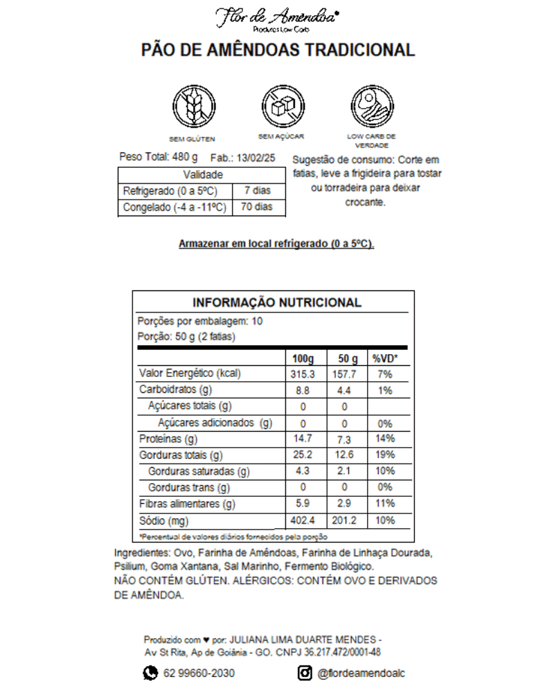 Pão de Amêndoas Tradicional - Flor de Amendoa - Produtos Low Carb