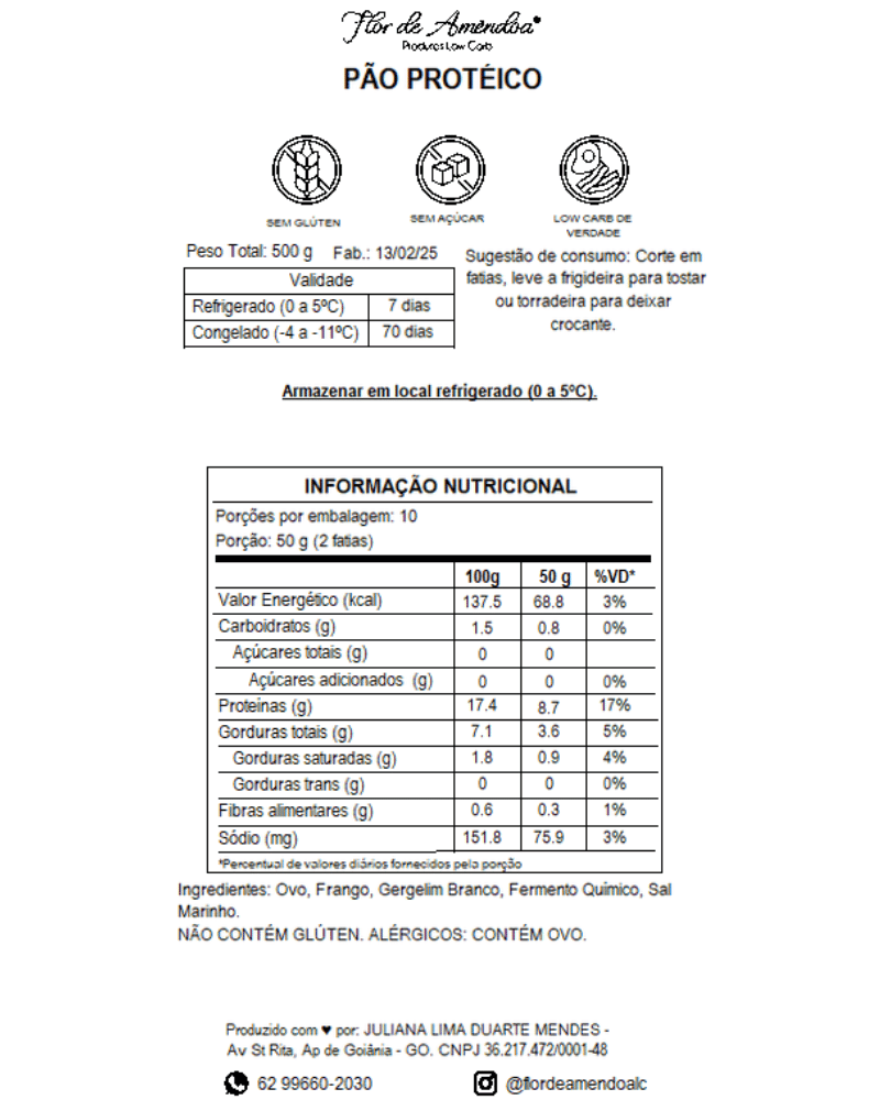 Pão Protéico - Flor de Amendoa - Produtos Low Carb