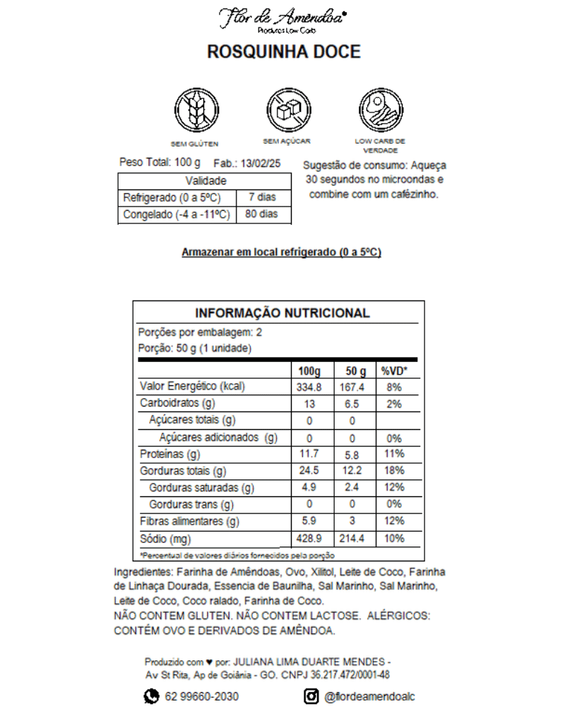 Rosquinha Doce - Flor de Amendoa - Produtos Low Carb